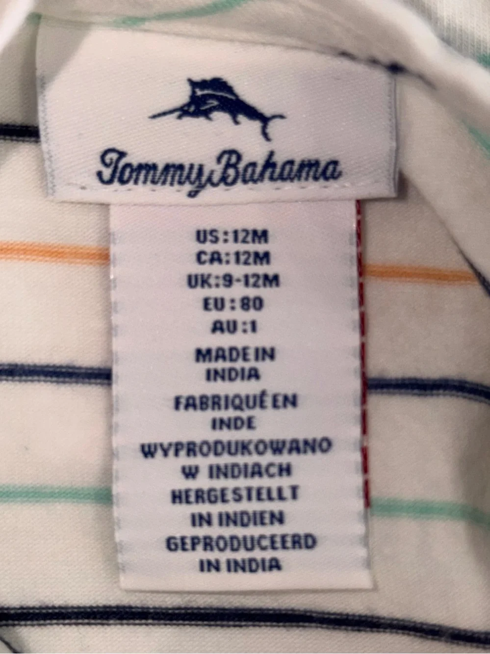 Tommy Bahama Baby Boys Set Of Two T-shirts Orange White Striped Size 12 Months
